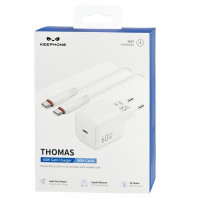 Сетевое зар. устр. Keephone Thomas KP-EB0112 1C 60W Gan с кабелем Type-C на Type-C белое