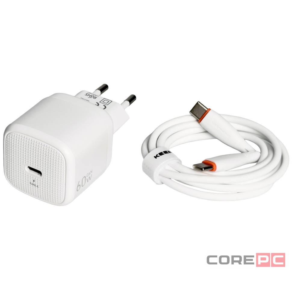 Сетевое зар. устр. Keephone Thomas KP-EB0112 1C 60W Gan с кабелем Type-C на Type-C белое