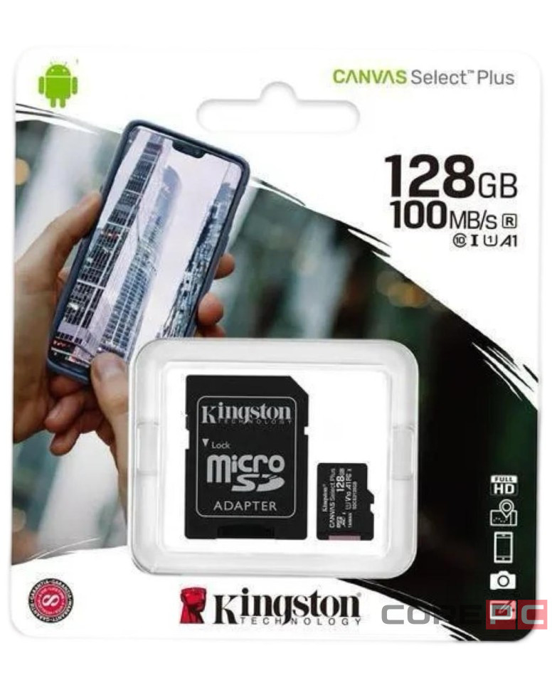 micro SDXC карта памяти Kingston 128 Class10 UHS-I Canvas Select Plus с адапт.(SDCS2/128GB)