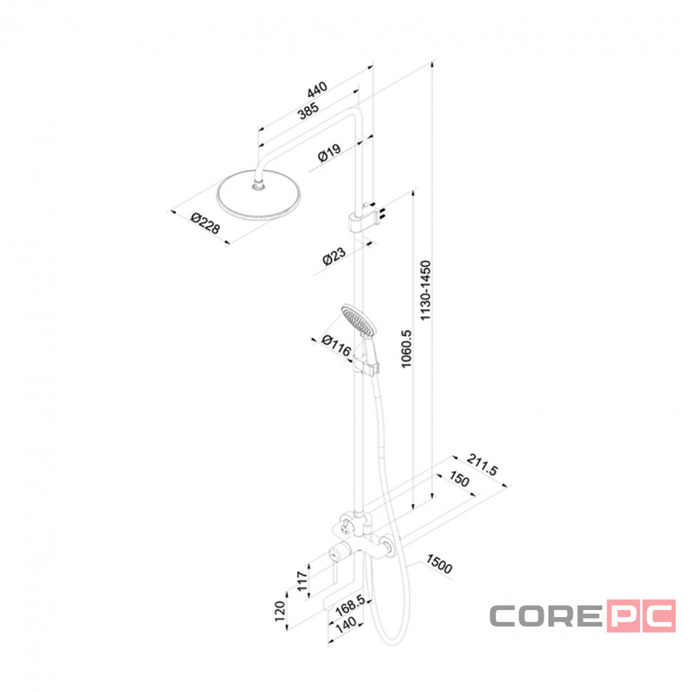 Душевая система 35к IDDIS AIGBC3Fi06 Эйгер (Aiger) лейка Тропический душ ХРОМ матовый