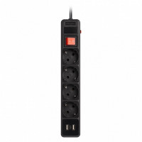 Сетевой фильтр c USB+Type C, 16А, 4 гнезда, c з/ш, с з/к, ПВС, 3 м, черный (SBSP-30C-K)