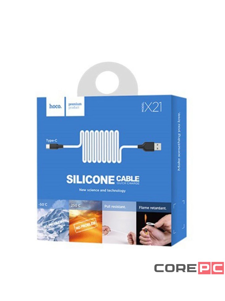 Usb Кабель-зарядка Type-C Hoco X21 Silicone 2.4A 1м мягкий силиконовый белый