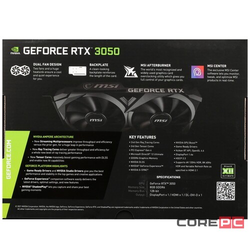 Видеокарта MSI (RTX 3050 VENTUS 2X XS 8G OC) GeForce RTX 3050 8GB VENTUS 2X XS OC