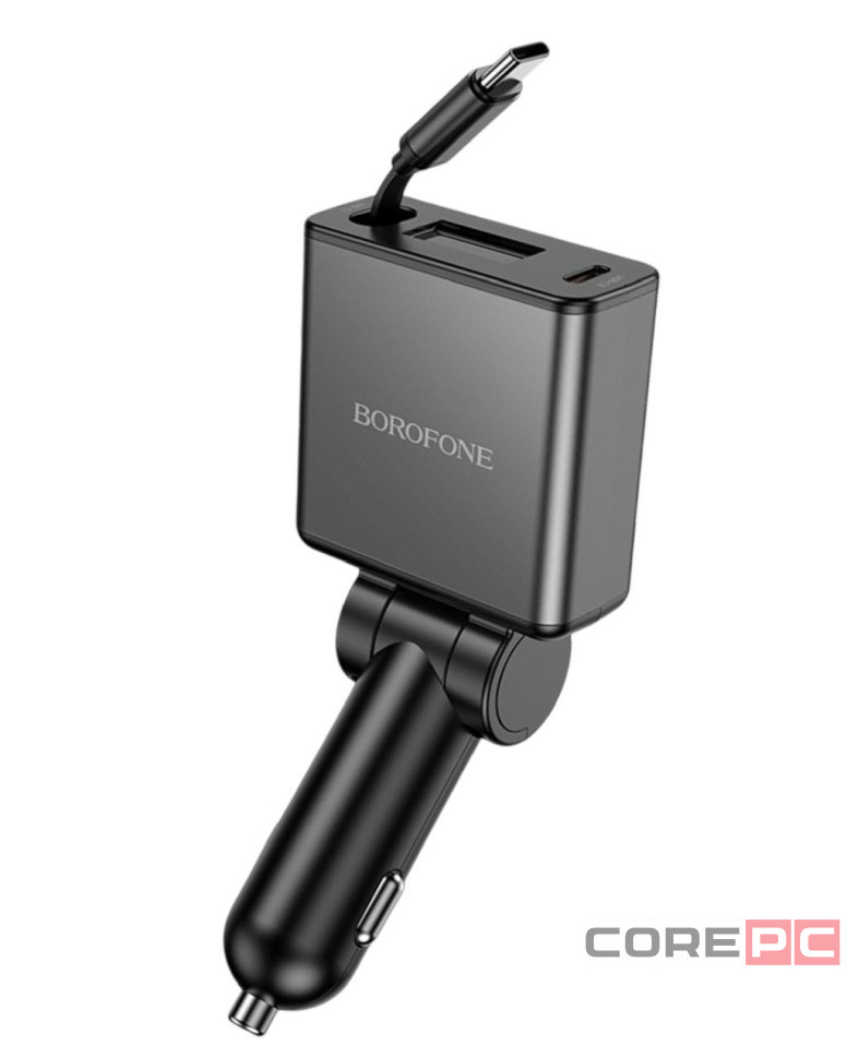 Автомобильное заряд. устр. Borofone BZ33 с выдвижным кабелем Type-C+1C 60W черное