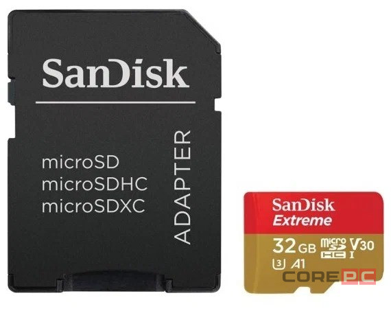 micro SDXC карта памяти SanDisk 32GB Class 10 Extreme UHS-I U3 100MB/s с адапт. (SDSQXAF-032G-GN6MA)