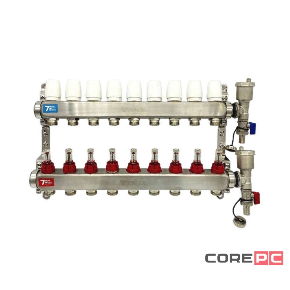 Группа коллект. VIEIR 1х9х3/4quot; с расходомер, дренаж. кр, воздухоотвод., нерж. сталь VR113-09A