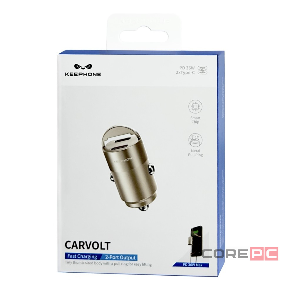 Автомобильное заряд. устр. Keephone Carvolt 2C 36W золотой