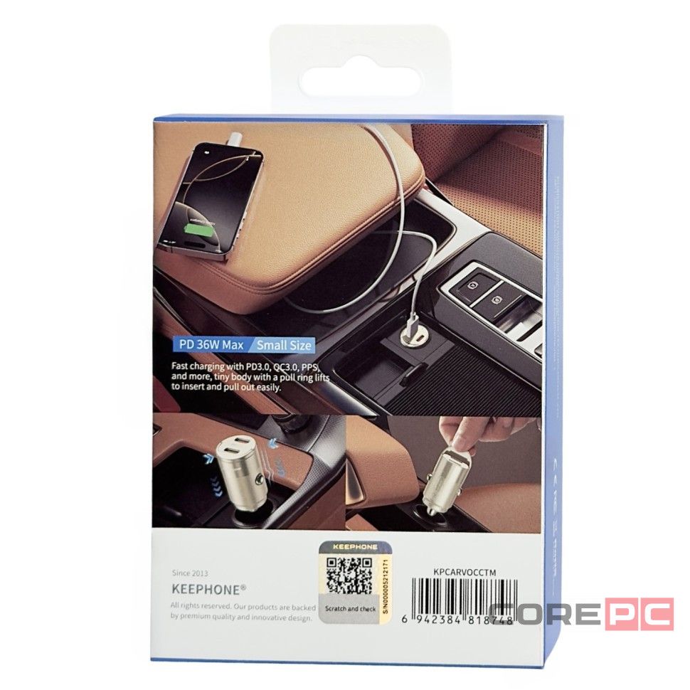 Автомобильное заряд. устр. Keephone Carvolt 2C 36W золотой