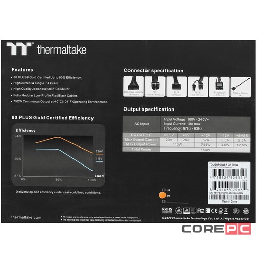 Блок питания Thermaltake 750W TOUGHPOWER 750 TTP-750AH3FCG-B (PS-TPD-0750FNFAGE-2)