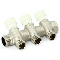 Коллектор Uni-Fitt НВ 3/4quot;х4 вых 1/2quot; 40 мм с вентилями, никелированный