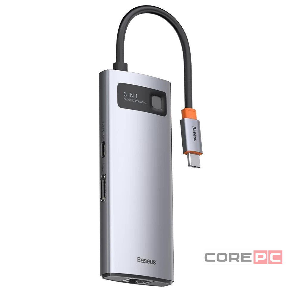 USB-C хаб Baseus Metal Gleam 6в1 3USB/HDMI/USB-C/Ethernet (CAHUB-CW0G) серый