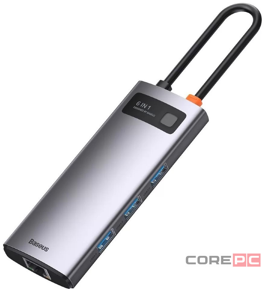 USB-C хаб Baseus Metal Gleam 6в1 3USB/HDMI/USB-C/Ethernet (CAHUB-CW0G) серый