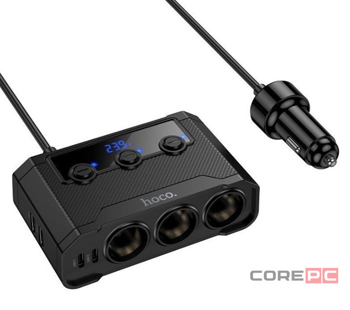 Автомобильное заряд. устр. Hoco Z64 2USB/2C 240W с дисплеем черное