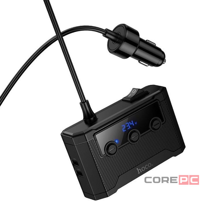 Автомобильное заряд. устр. Hoco Z64 2USB/2C 240W с дисплеем черное