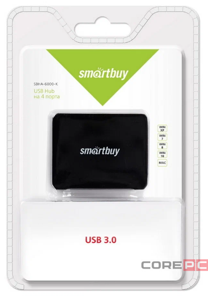 USB 3.0 Хаб Smartbuy 6000, 4 порта, черный (SBHA-6000-K)