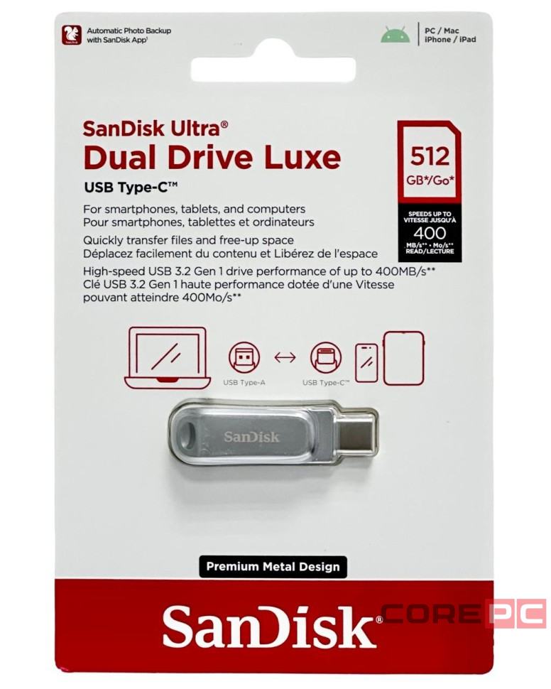 3.2 USB флеш накопитель SanDisk 512GB Ultra Dual Drive Type-c (SDDDC4-512G-G46) серебристый