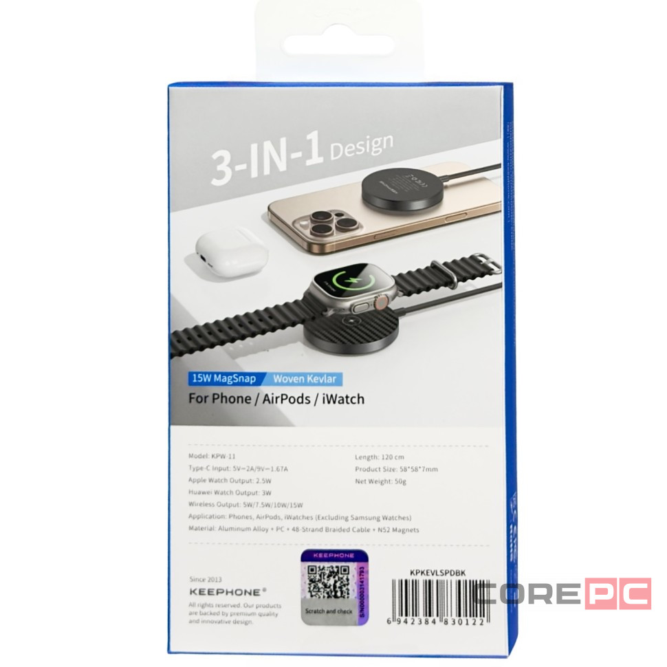 Беспроводное заряд. устр. 3в1 Keephone Snapad KPW-11 15W черное