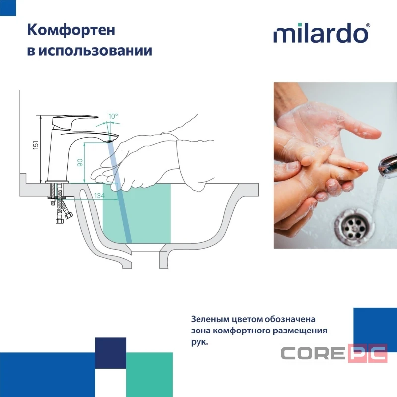 Смеситель для раковины Milardo RORGM00M01, рычажное управление, цвет графит матовый