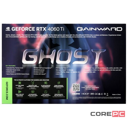 Видеокарта GAINWARD (NE6406T019P1-1060B) GeForce RTX 4060 Ti 8GB GHOST