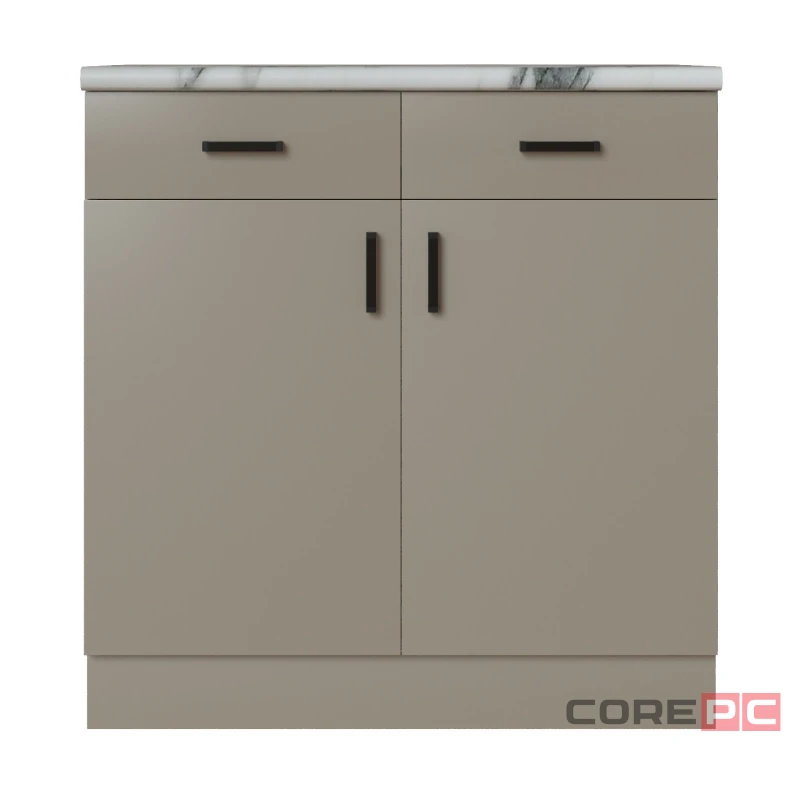 Стол разделочный 80 капучино (2 ящика), столешница гранит белый (фасад капучино, корпус серый)