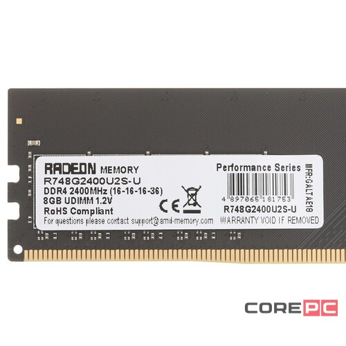 Оперативная память 8 Gb 2400 MHz AMD R7 PERFOMANCE SERIES Black (R748G2400U2S-U)