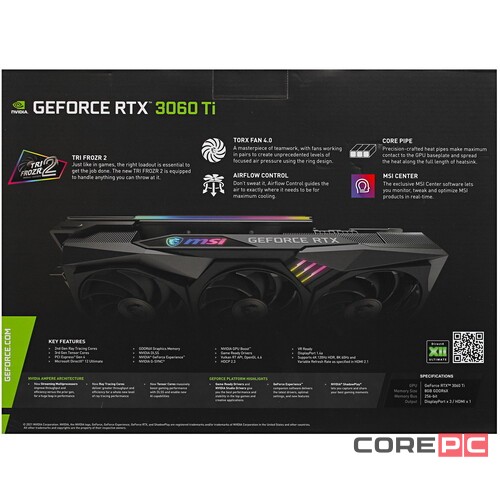Видеокарта MSI (RTX 3060 Ti GAMING X TRIO 8GD6X) GeForce RTX 3060 Ti 8Gb GAMING X TRIO GDDR6X