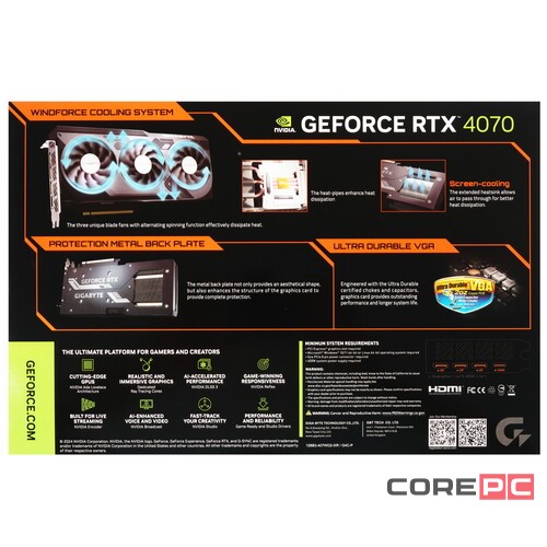 Видеокарта Gigabyte (GV-N4070WF3OCV2-12GD) GeForce RTX 4070 12GB WINDFORCE V2 OC