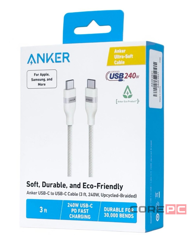 Usb Кабель-зарядка Type-C на Type-C Anker  (A82E2621) 240W 0.9м белый
