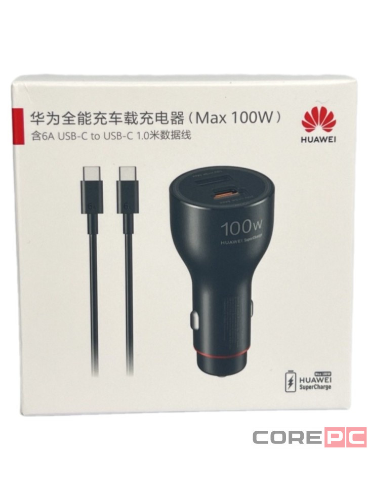 Автомобильное заряд. устр. Huawei P0019 с шнуром TC-TC 1USB/1USB-C 6A 100W черное