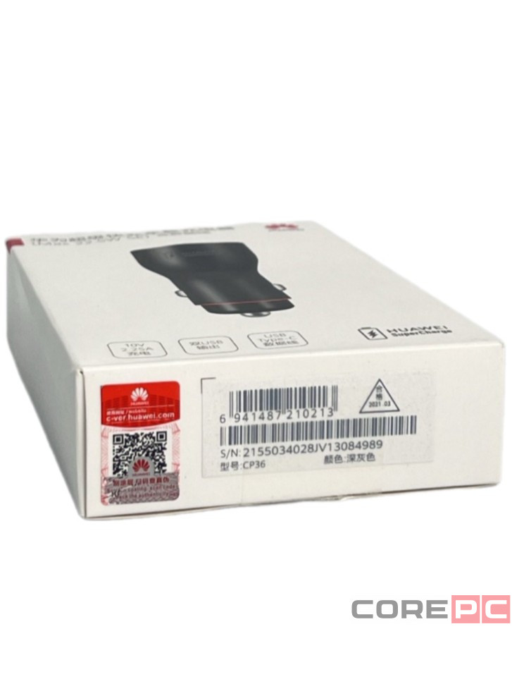 Автомобильное заряд. устр. Huawei P0019 с шнуром TC-TC 1USB/1USB-C 6A 100W черное