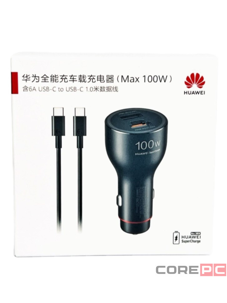 Автомобильное заряд. устр. Huawei P0019 с шнуром TC-TC 1USB/1USB-C 6A 100W черное