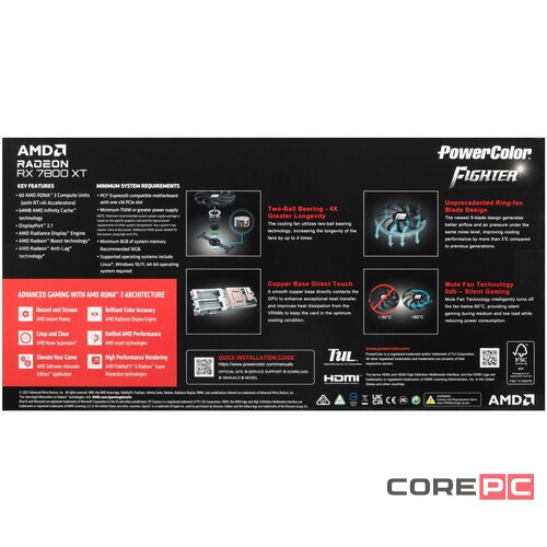Видеокарта PowerColor (RX7800XT 16G-F/OC) Radeon RX 7800 XT 16GB Fighter OC