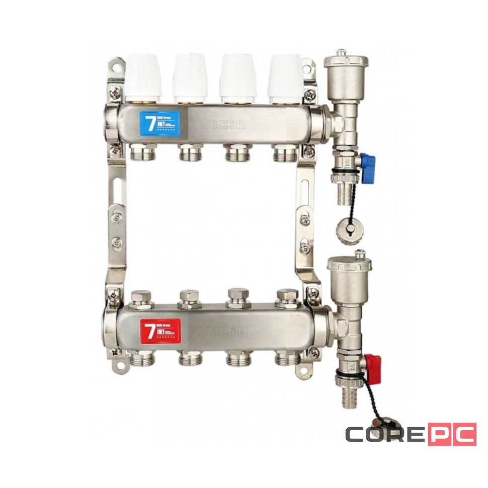 Группа коллект. VIEIR 1quot;х4х3/4quot; без/расходомер, с дренаж. кр, воздухоотвод., нерж.сталь VR115-04A
