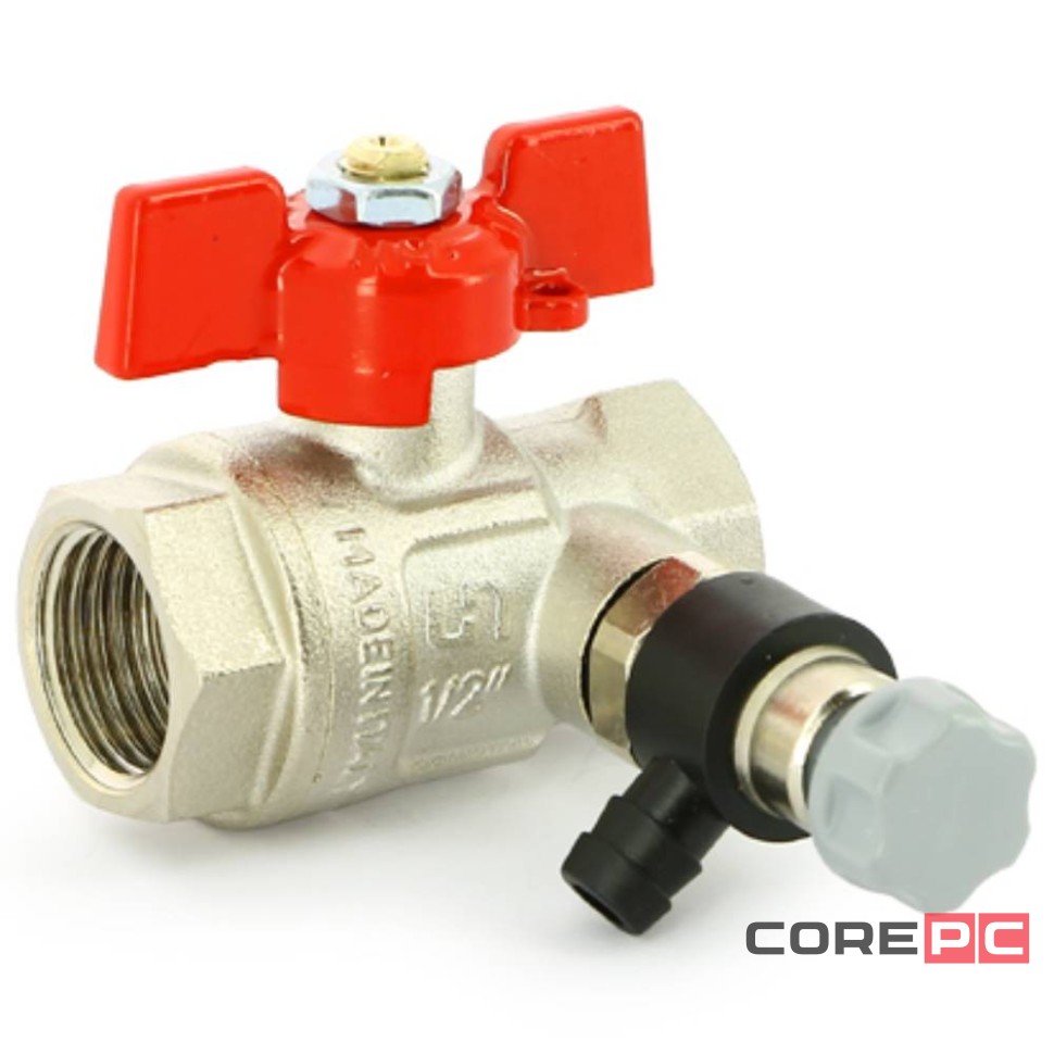 Кран Uni-Fitt шаровой ВВ 1/2quot; с дренажным вентилем (заглушка 1/4quot;), бабочка