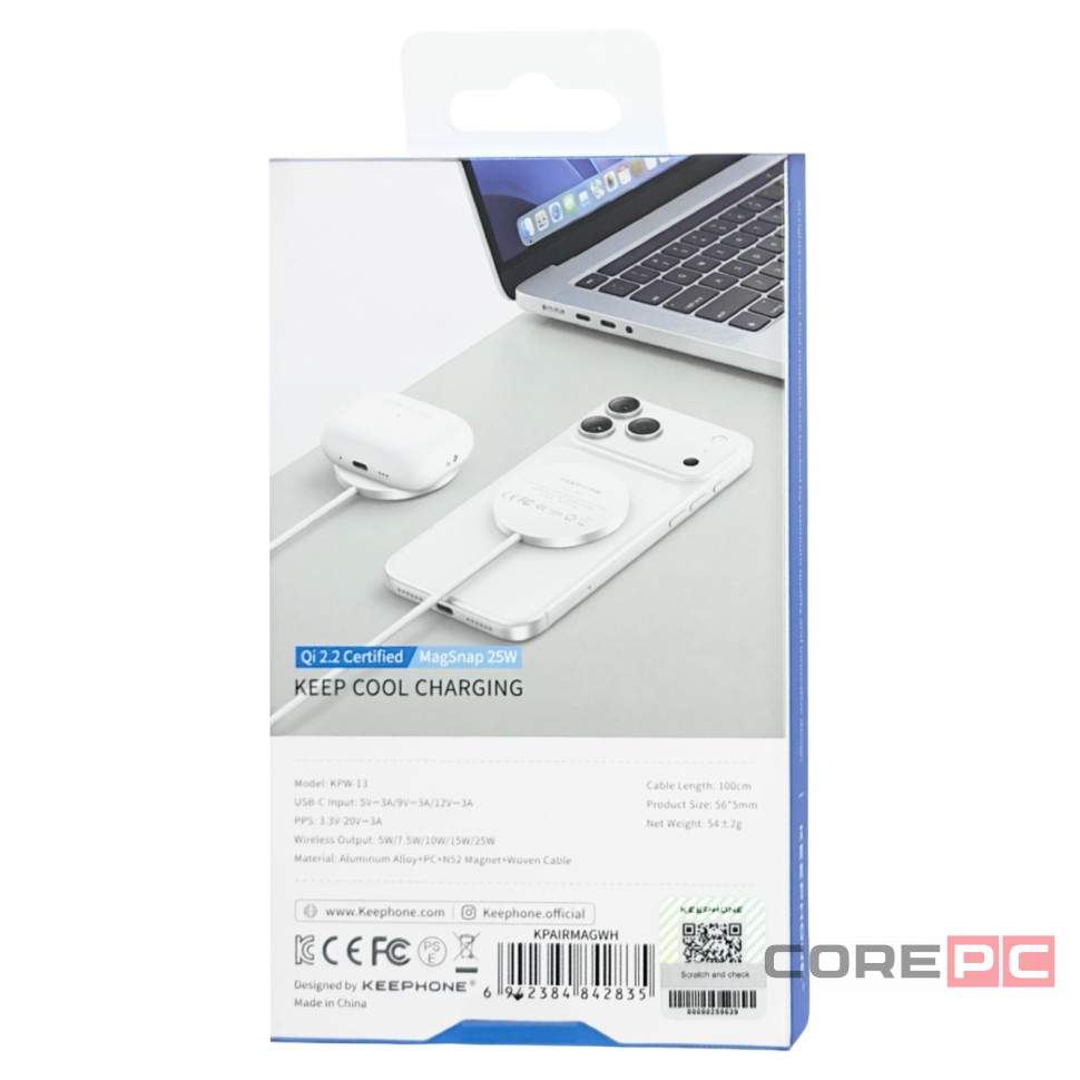 Беспроводное заряд. устр. 3в1 Keephone Airmag KPW-13 Qi2 25W белое