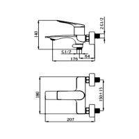 Смеситель для ванны Haiba HB60816-3, рычажное управление, цвет оружейная сталь
