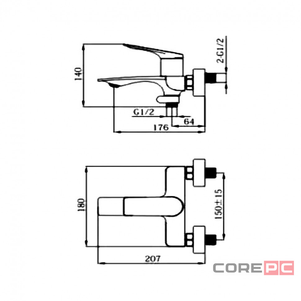 Смеситель для ванны Haiba HB60816-3, рычажное управление, цвет оружейная сталь