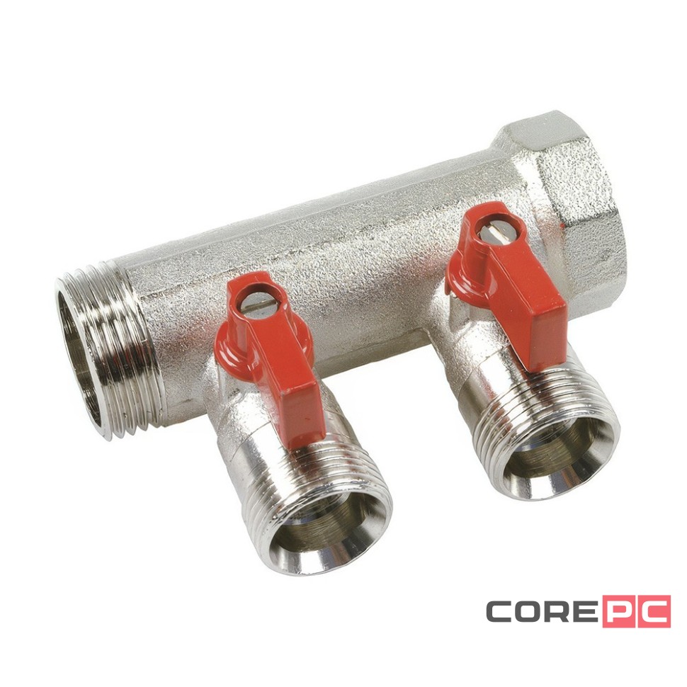 Коллектор HENCO 1quot; с красными шаровыми кранами, 3/4quot;НР под евроконус, 1quot; - 4xEK14,16,18,20