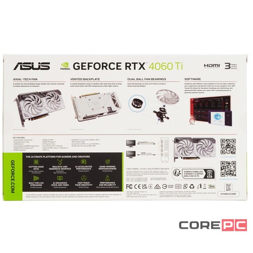 Видеокарта ASUS (DUAL-RTX4060TI-O8G-WHITE) GeForce RTX 4060 TI 8GB 90YV0J42-M0NA00