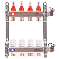 Группа коллекторная Uni-Fitt 1quot;х7 вых 3/4quot; с расходомерами и термостат. вентилями, нерж. сталь
