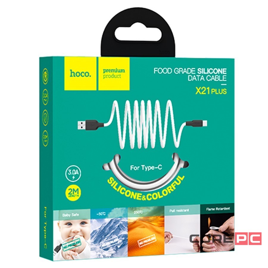 Usb Кабель-зарядка Type-C Hoco X21 Plus 3A 2м мягкий силиконовый белый