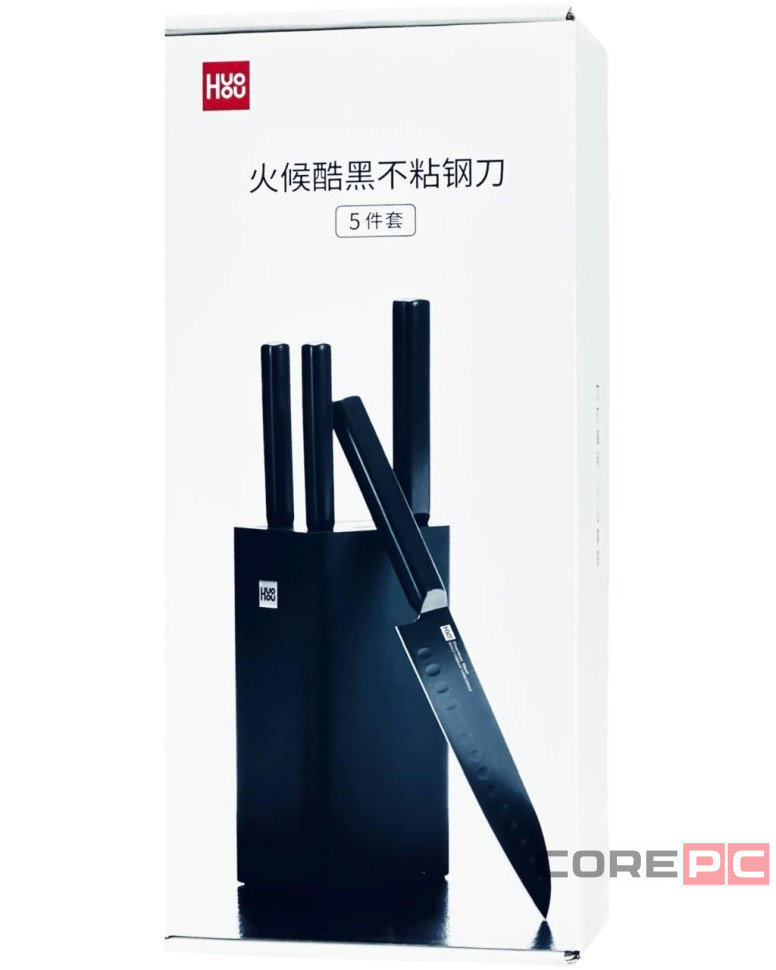 Ножи Xiaomi Mijia HUOHOU кухонный из нержавеющей стали (5 предметов+органайзер) черные