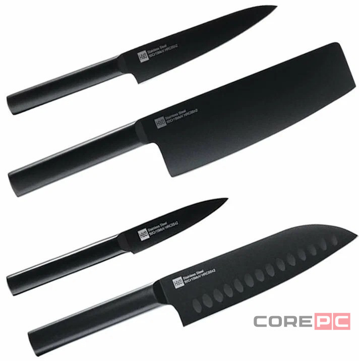 Ножи Xiaomi Mijia HUOHOU кухонный из нержавеющей стали (5 предметов+органайзер) черные