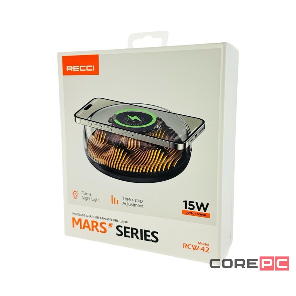 Беспроводное зарядное устройство + ночник Recci Mars RCW-42 15W черное