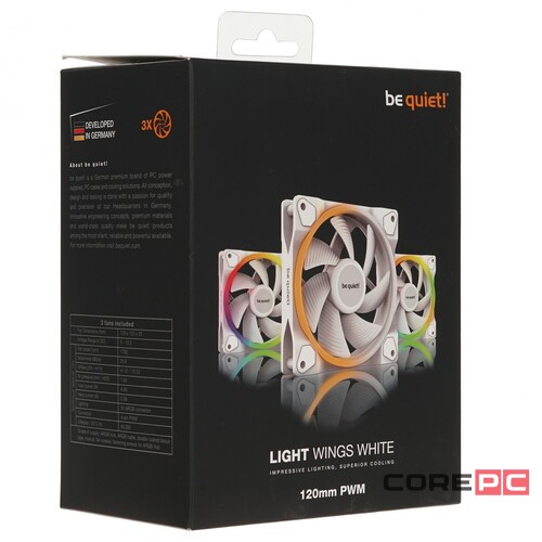 Комплект вентиляторов Be Quiet! LIGHT WINGS RGB White BL100