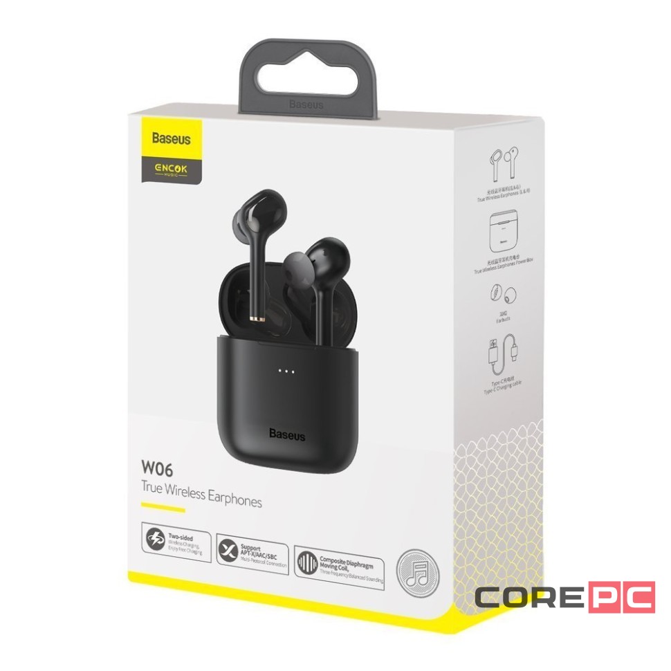 Мобильная Bluetooth-гарнитура Baseus Encok W06 BT5.0/30mAh (380mAh)/4ч (NGW06-01) черная