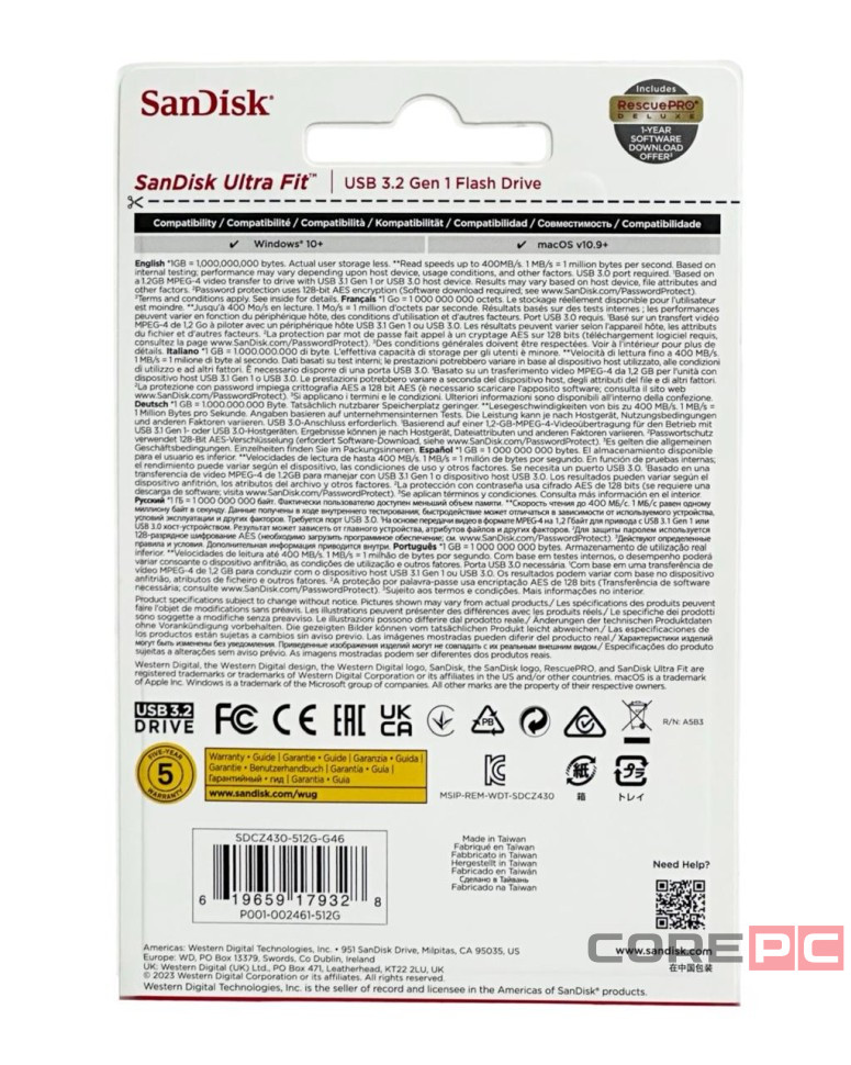 3.1 USB флеш накопитель SanDisk 512GB CZ430 Ultra Fit (SDCZ430-512G-G46)