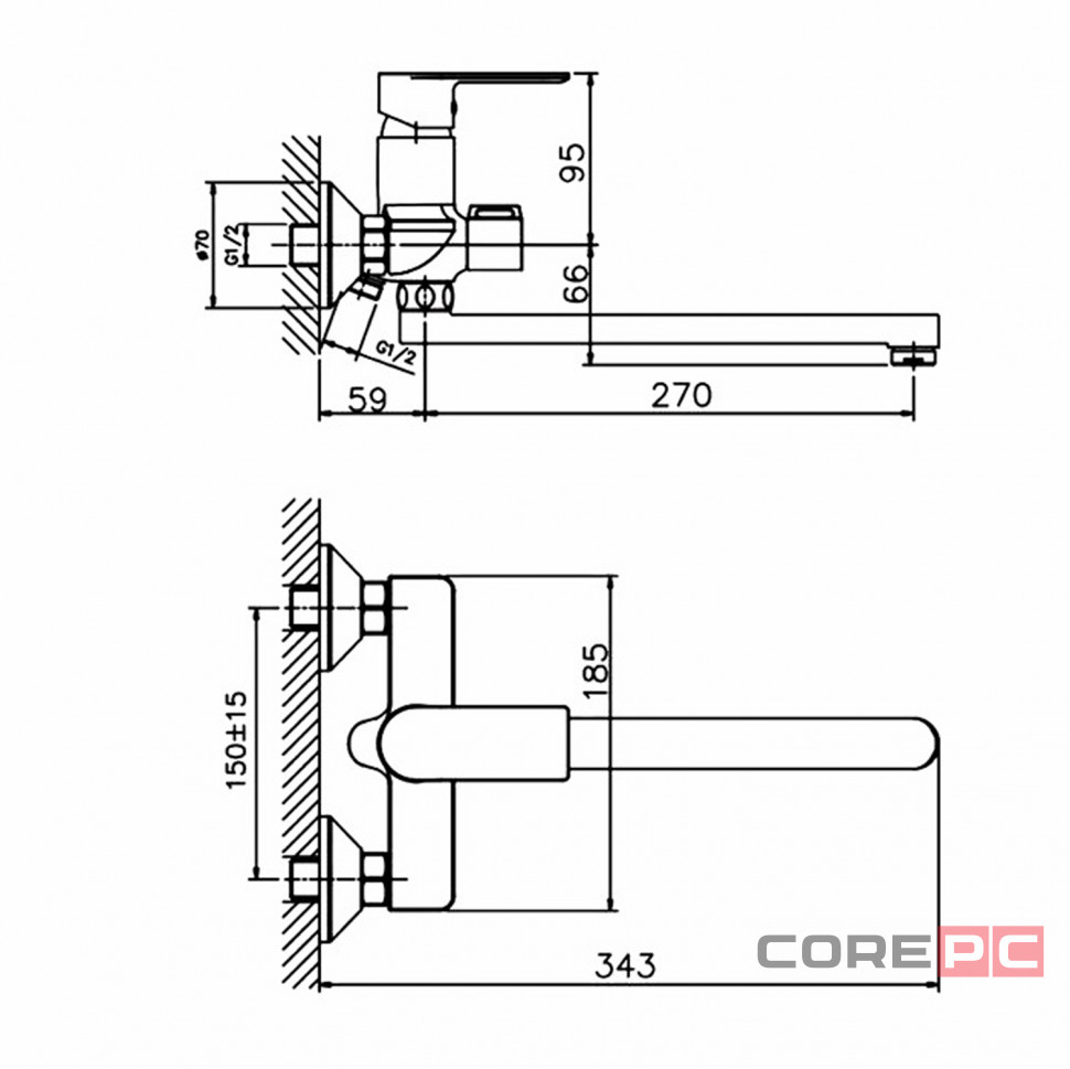 Смеситель для ванны и раковины Haiba HB22505-3, рычажное управление, цвет оружейная сталь