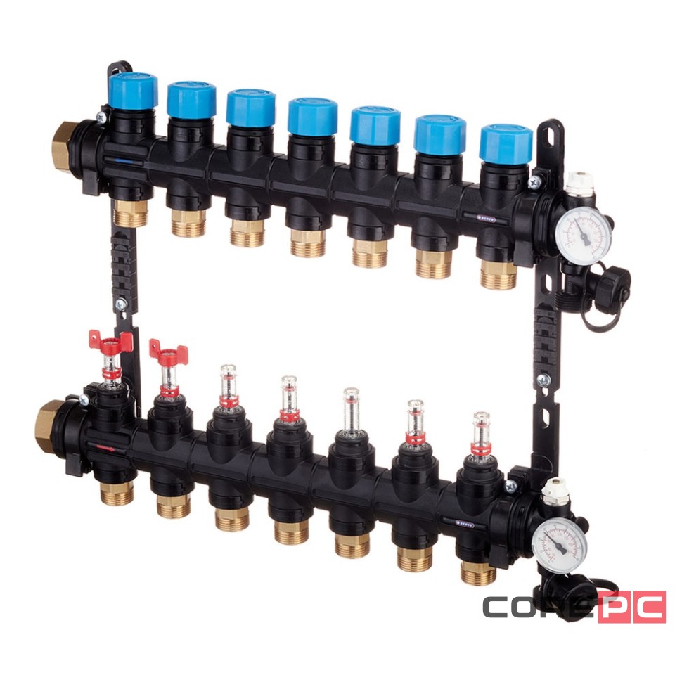 Группа коллекторная HENCO композитная с расходомером (0-3л) и термометром, 1quot; - 7 x 3/4quot;EK