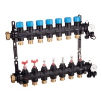 Группа коллекторная HENCO композитная с расходомером (0-3л) и термометром, 1quot; - 7 x 3/4quot;EK